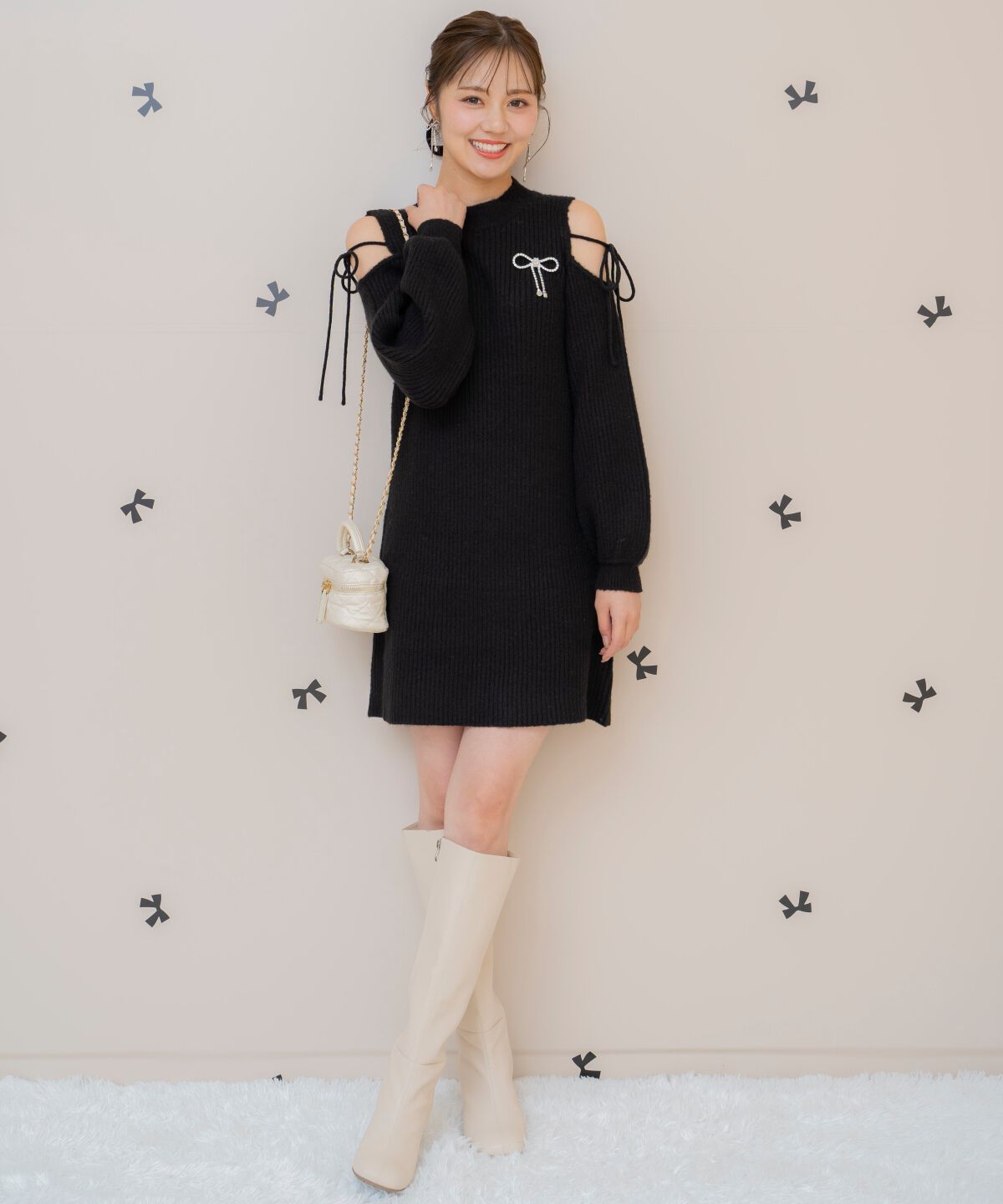 WILLSELECTION「オープンショルダーリブニットワンピース」|ワンピース|