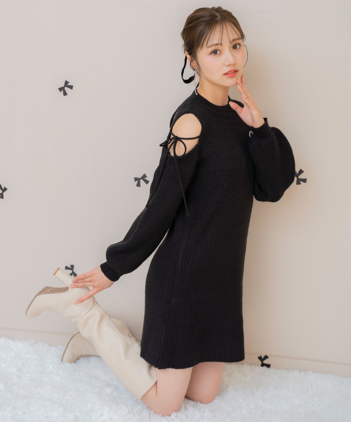 WILLSELECTION「オープンショルダーリブニットワンピース」|ワンピース|