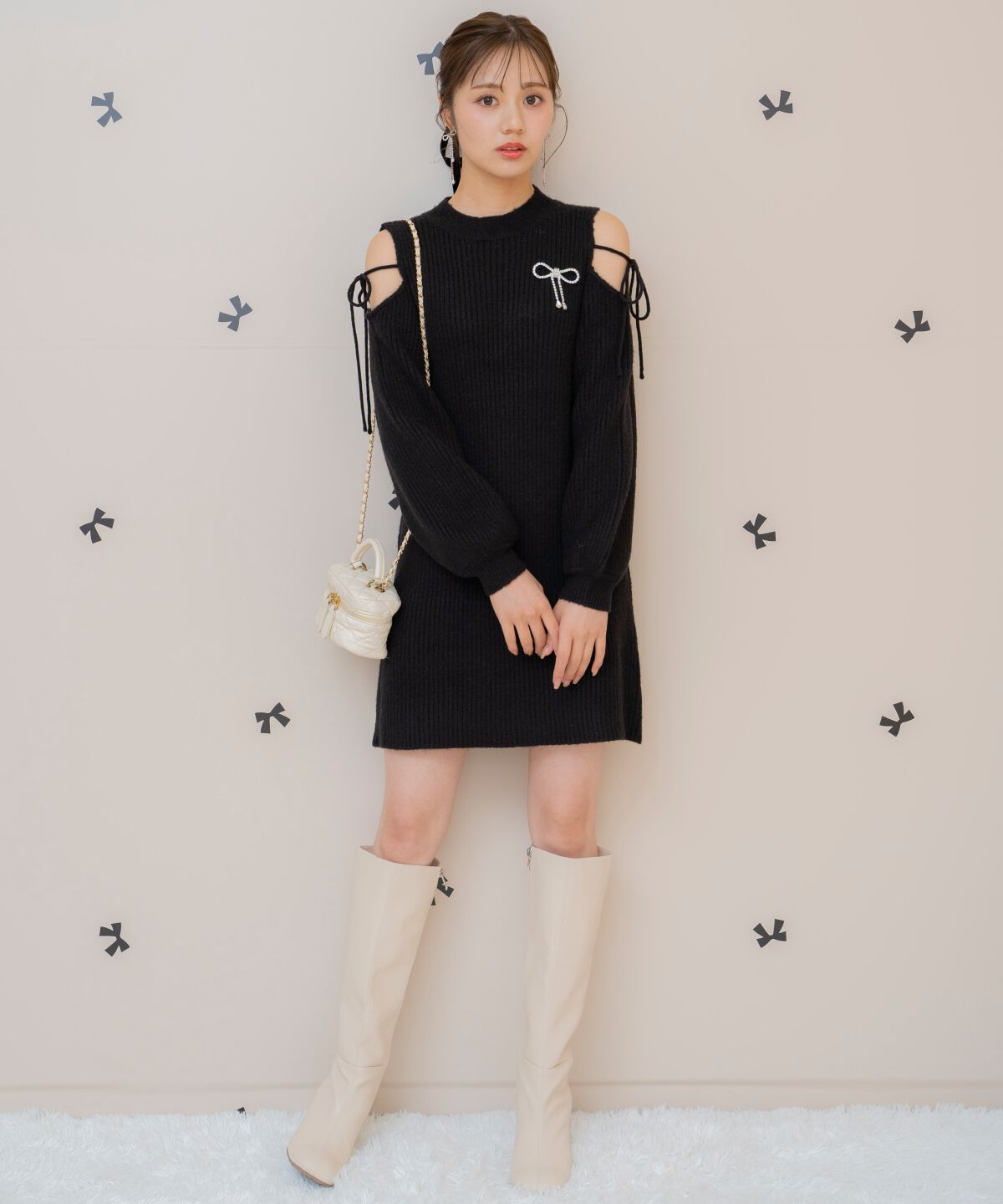 WILLSELECTION「オープンショルダーリブニットワンピース」|ワンピース|