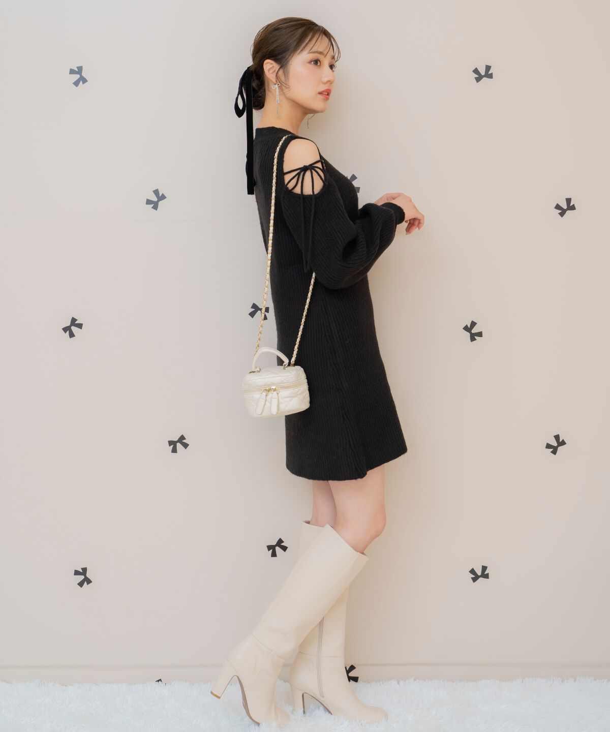 WILLSELECTION「オープンショルダーリブニットワンピース」|ワンピース|