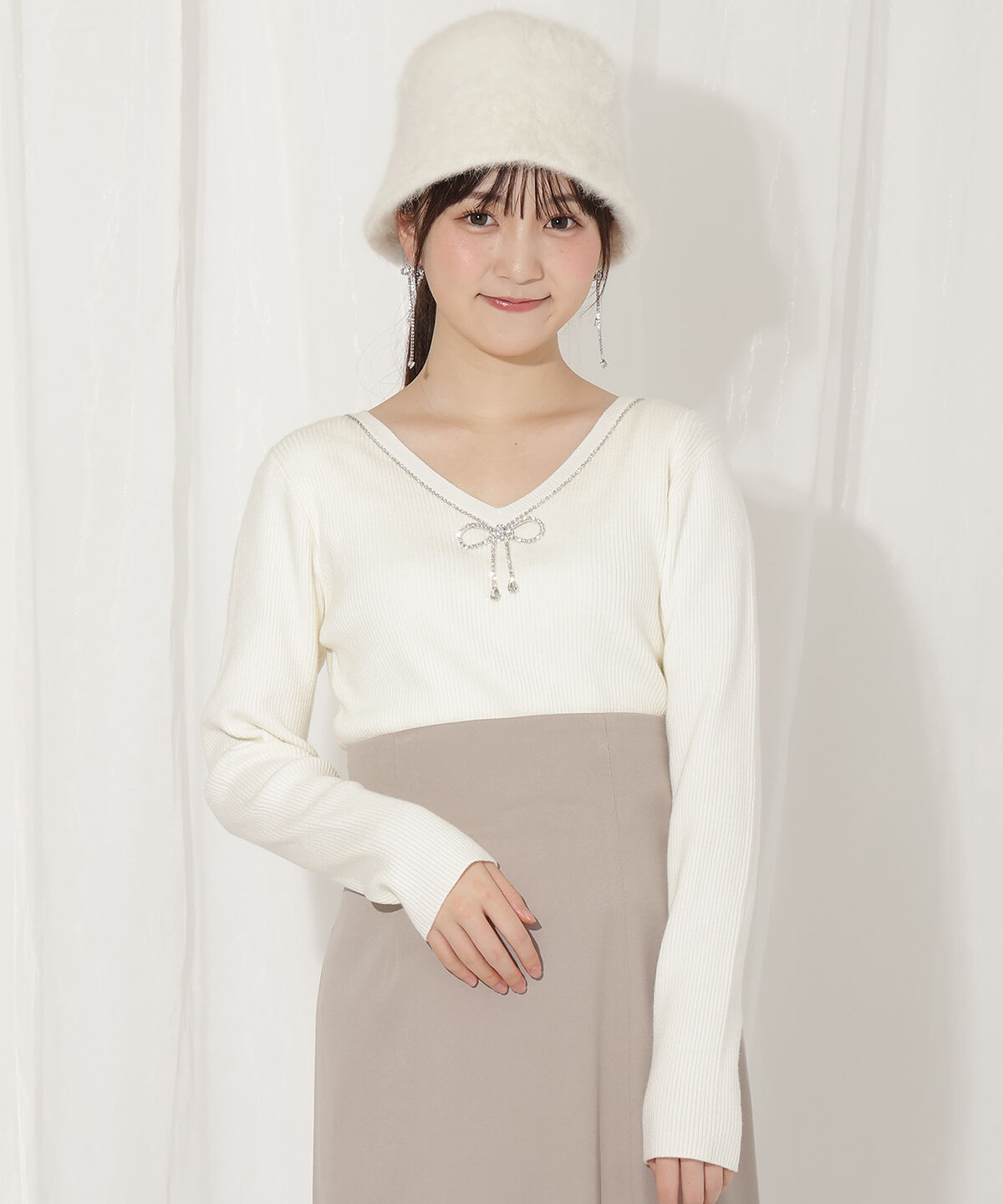 WILLSELECTION「リボンブローチ付き2WAYニットプルオーバー」|ニット・セーター|