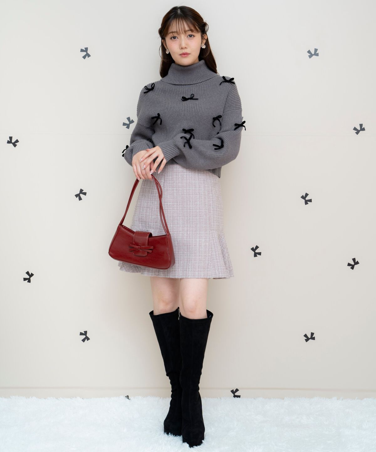 WILLSELECTION「ラメツイードフレアヘムミニスカート」|フレア|ピンク