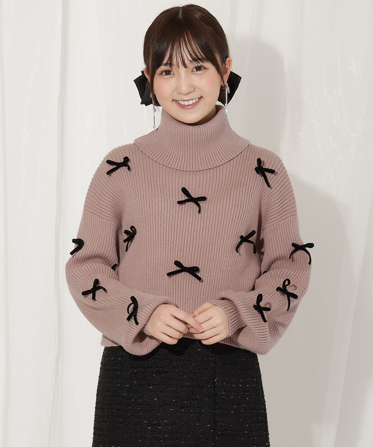 WILLSELECTION「リボンクロップドオフタートルニット」|ニット・セーター|