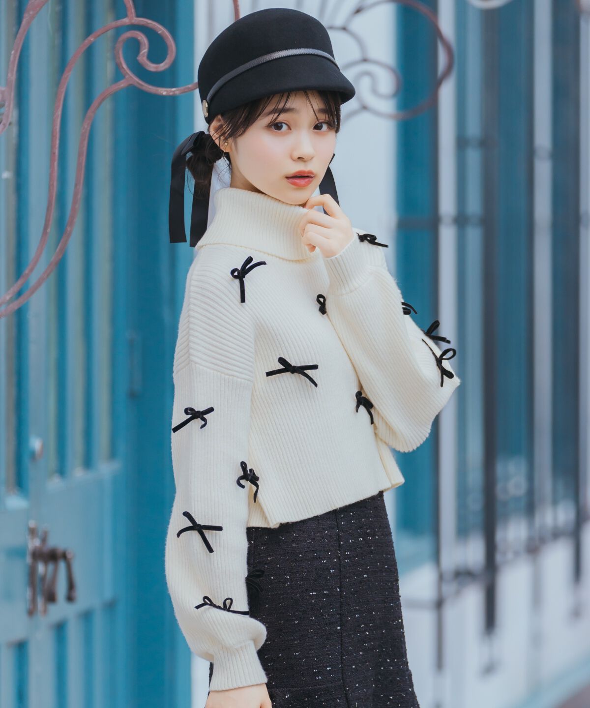 WILLSELECTION「リボンクロップドオフタートルニット」|ニット・セーター|