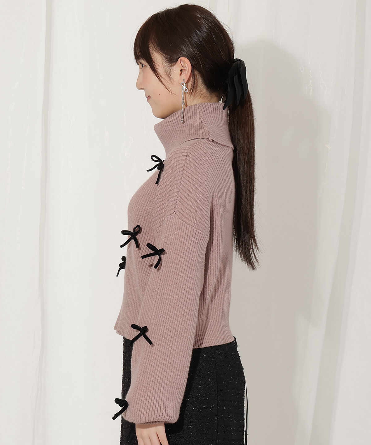 WILLSELECTION「リボンクロップドオフタートルニット」|ニット・セーター|