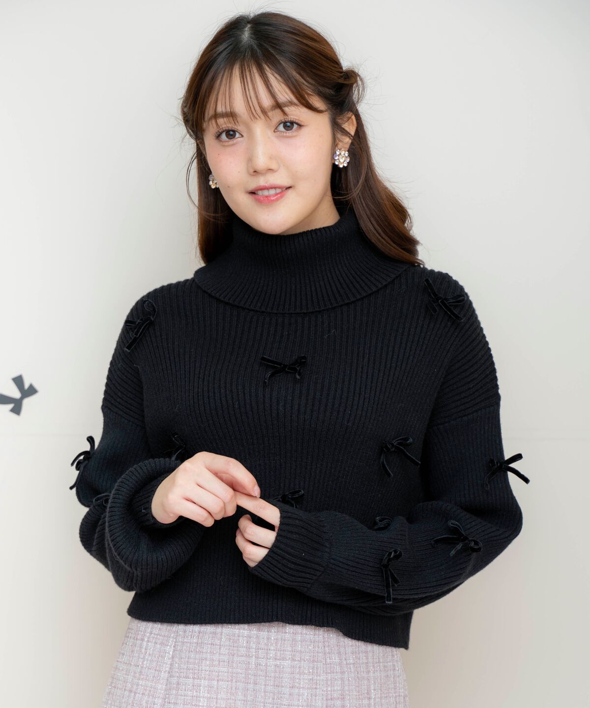 WILLSELECTION「リボンクロップドオフタートルニット」|ニット・セーター|ブラック