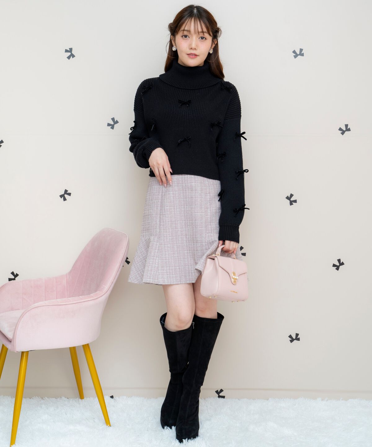 WILLSELECTION「リボンクロップドオフタートルニット」|ニット・セーター|