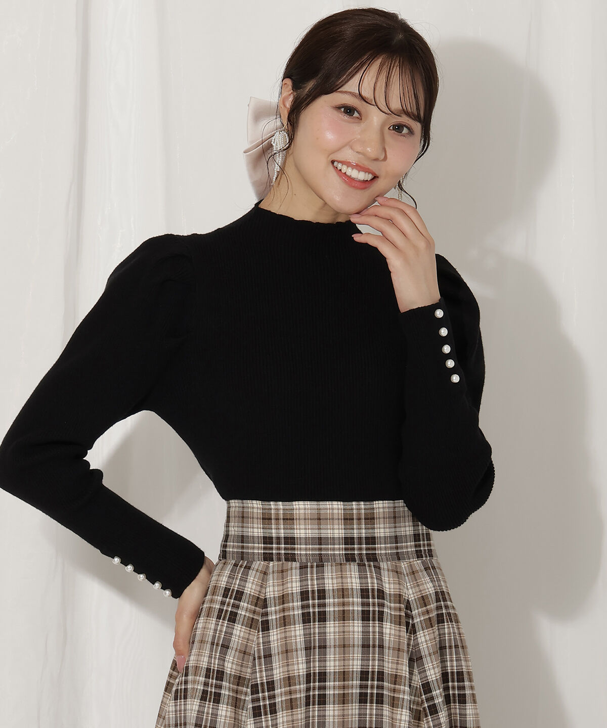 WILLSELECTION「袖口パールボトルネックリブニット」|ニット・セーター|