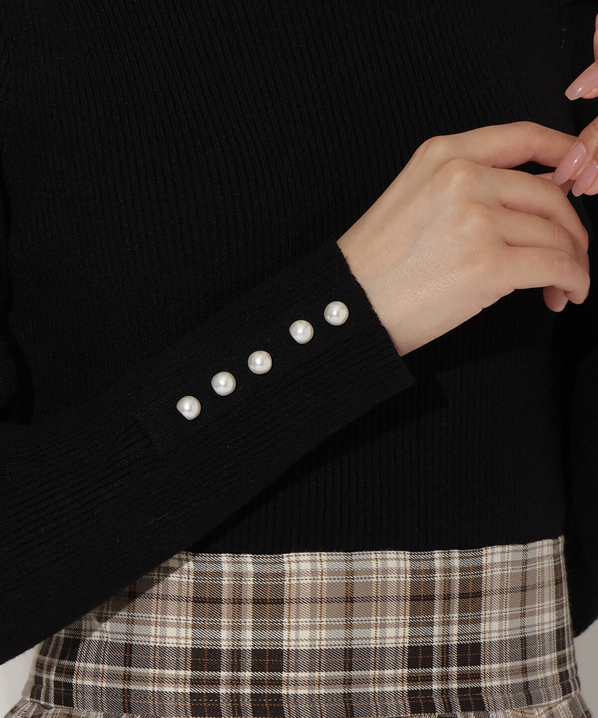WILLSELECTION「袖口パールボトルネックリブニット」|ニット・セーター|