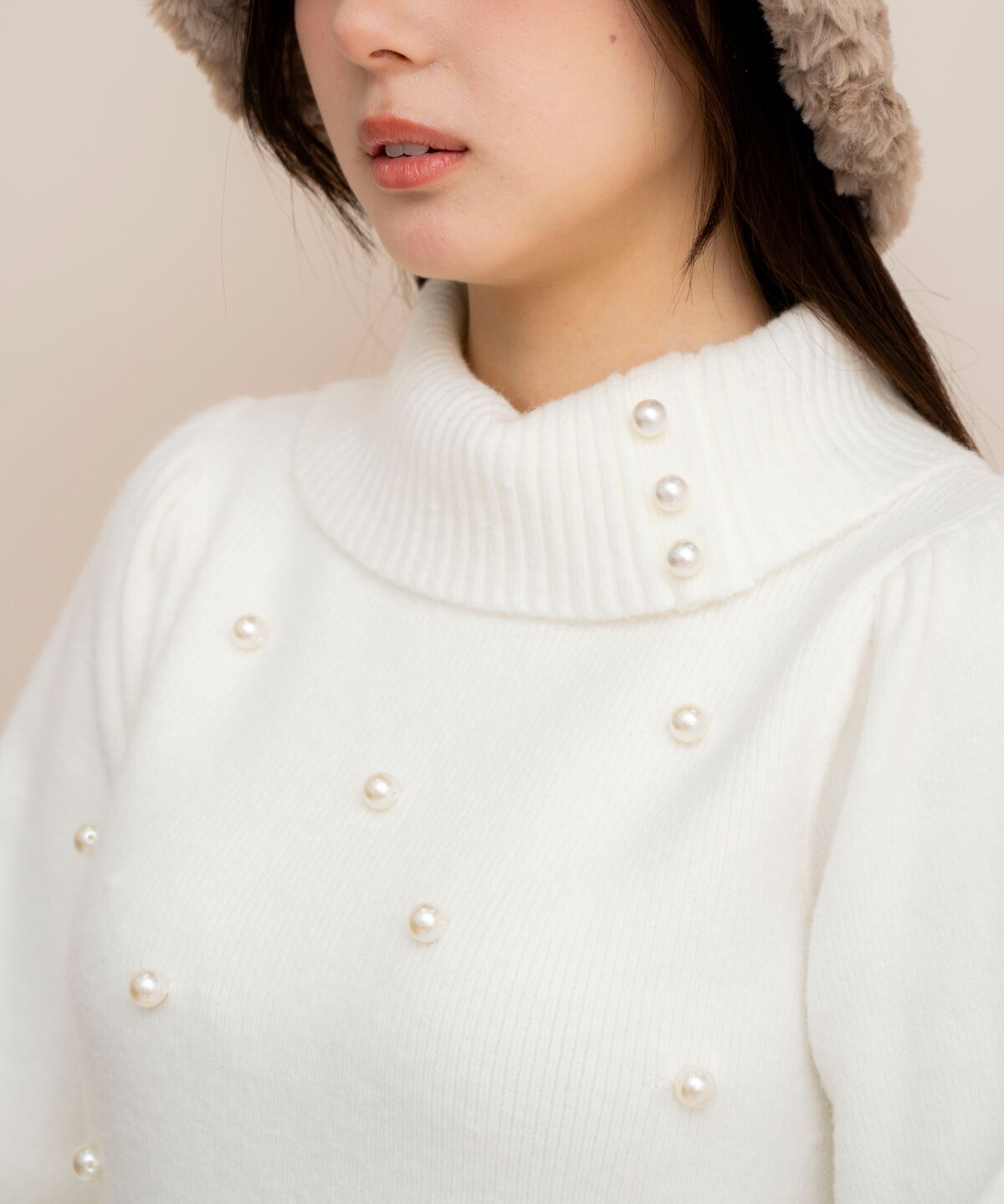 WILLSELECTION「パール付きタートルネックニットワンピース」|ワンピース|