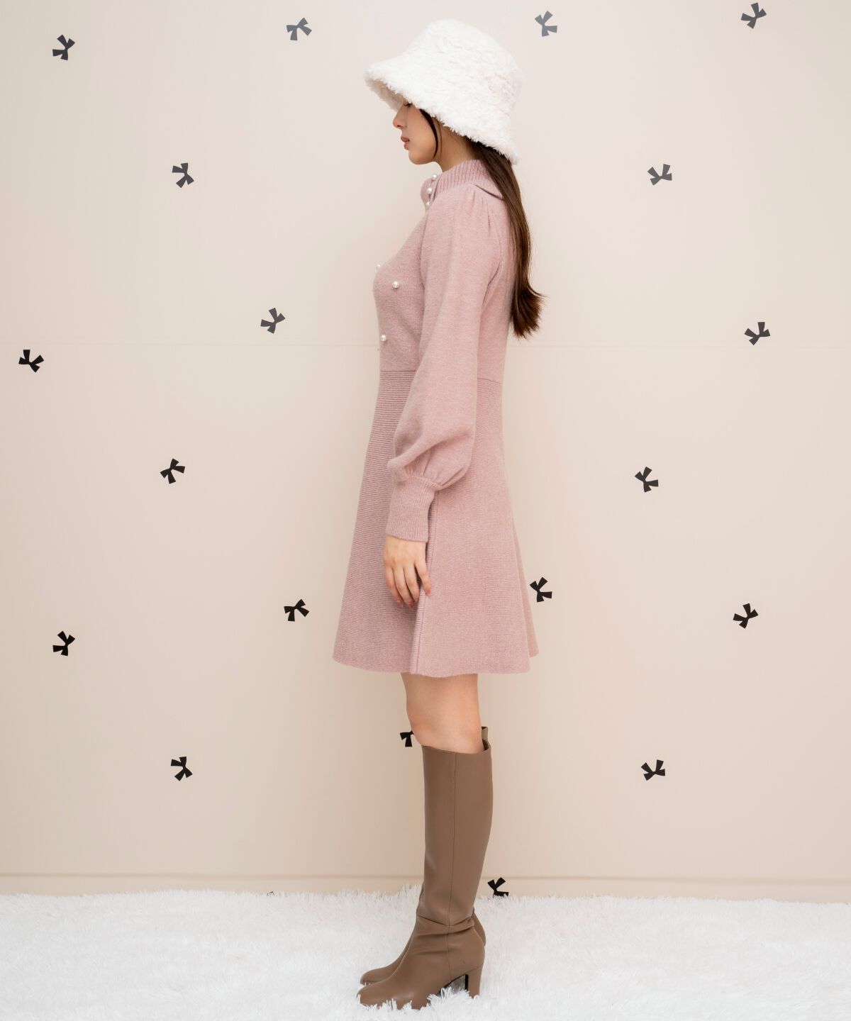 WILLSELECTION「パール付きタートルネックニットワンピース」|ワンピース|