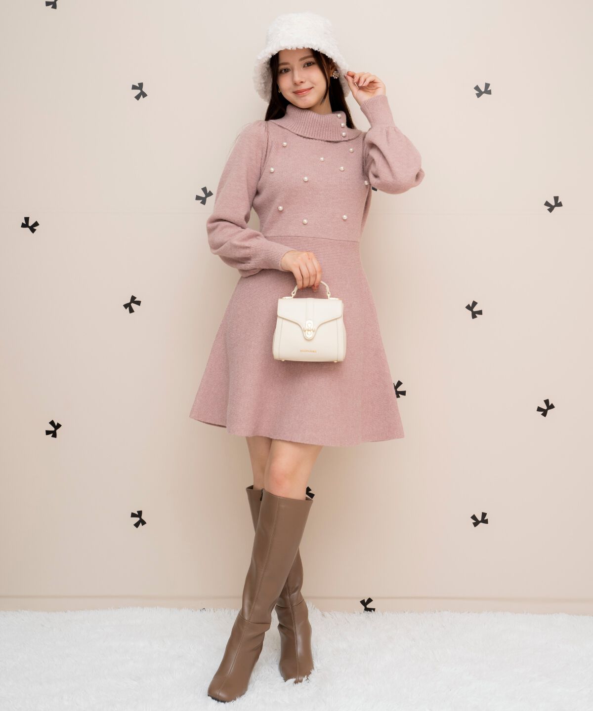 WILLSELECTION「パール付きタートルネックニットワンピース」|ワンピース|