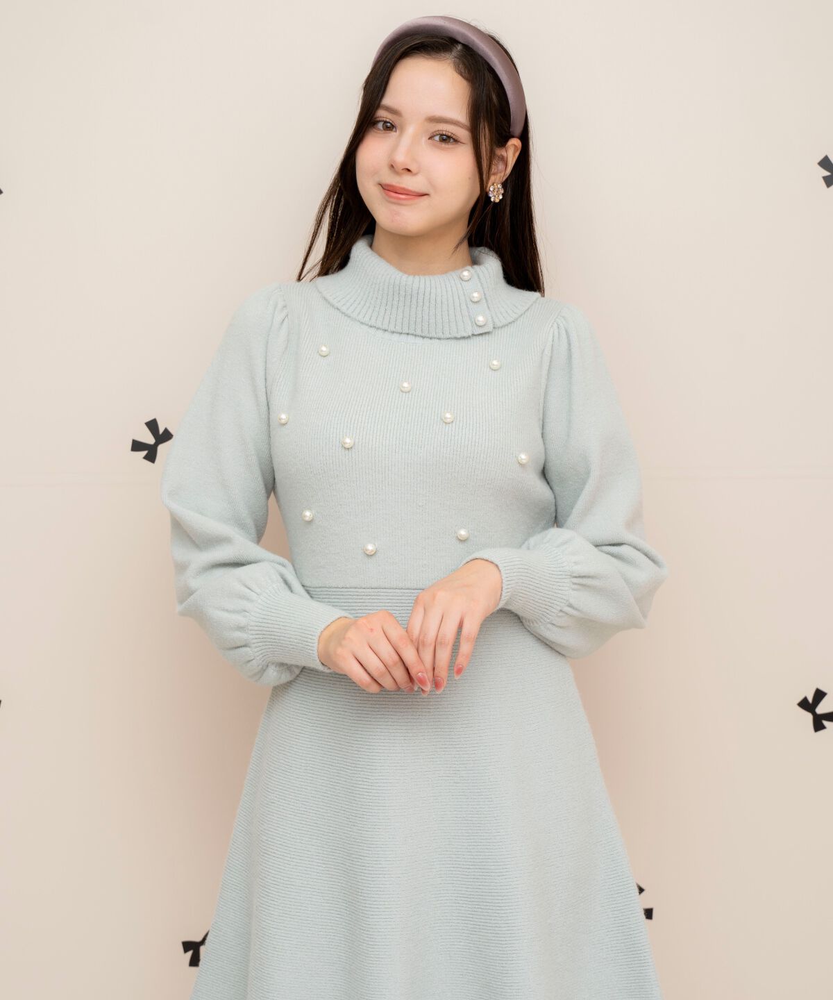 WILLSELECTION「パール付きタートルネックニットワンピース」|ワンピース|