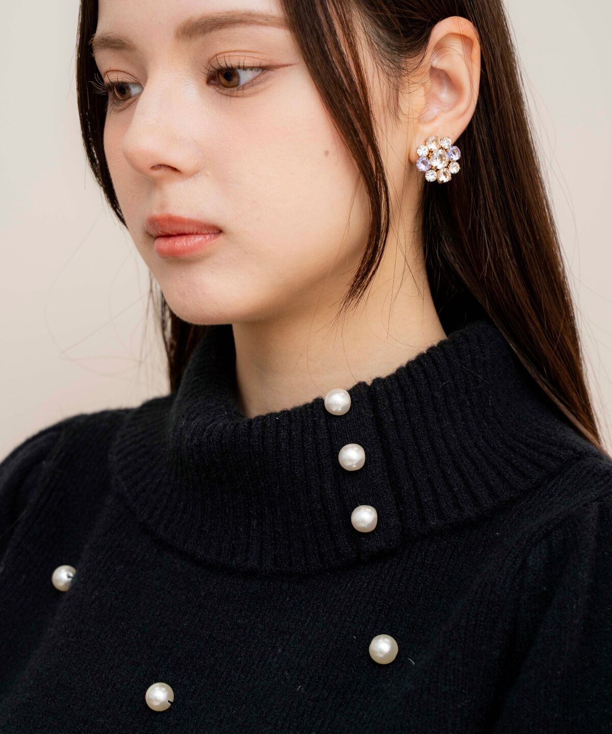 WILLSELECTION「パール付きタートルネックニットワンピース」|ワンピース|