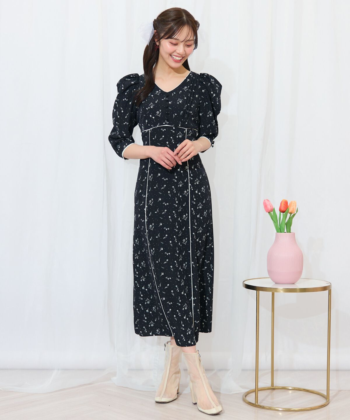 WILLSELECTION「フラワードットパイピングフレアワンピース」|ワンピース|