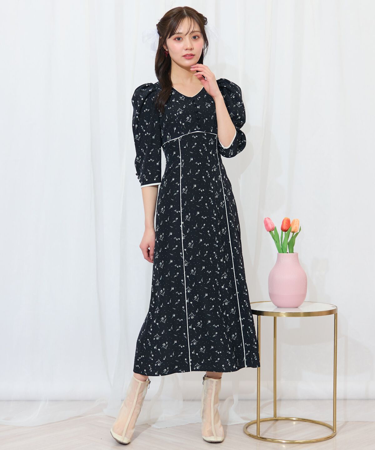 WILLSELECTION「フラワードットパイピングフレアワンピース」|ワンピース|