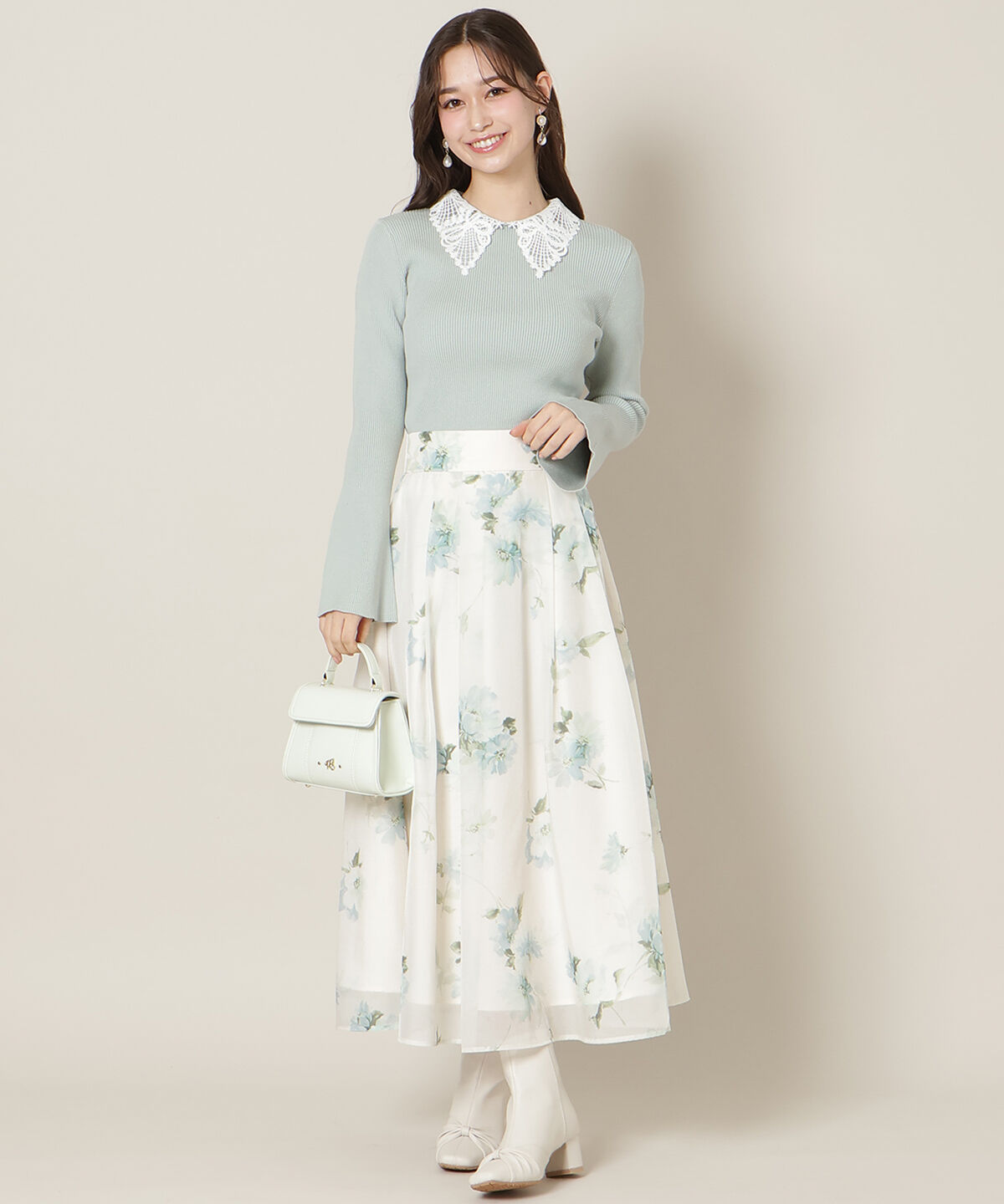 WILLSELECTION「フラワープリントシアータックスカート」|フレア|