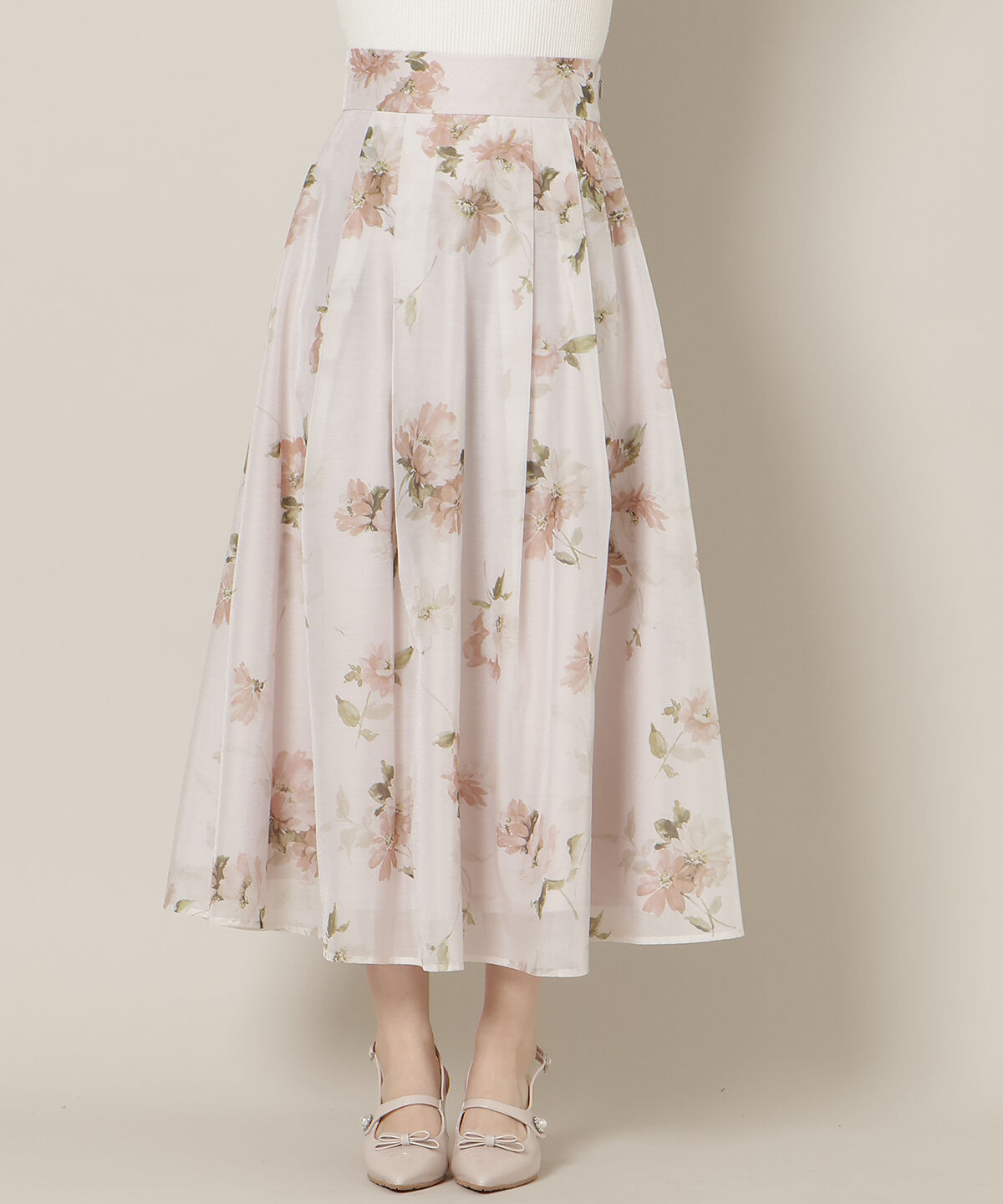 WILLSELECTION「フラワープリントシアータックスカート」|フレア|