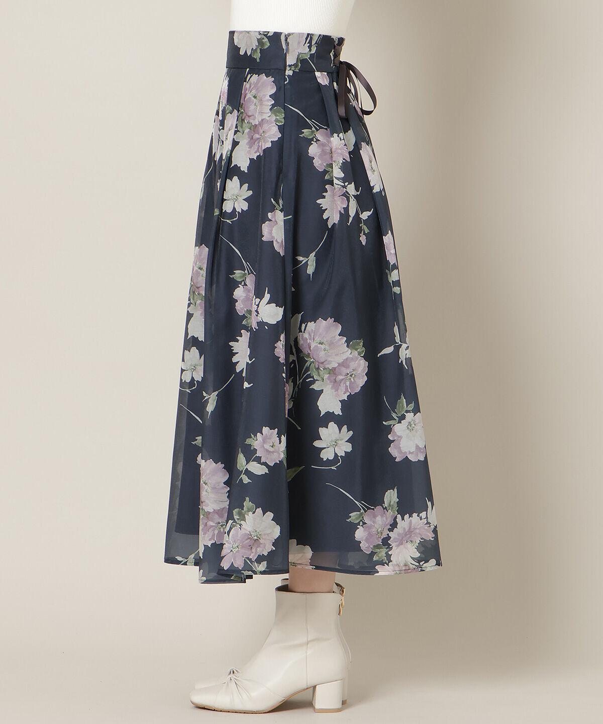 WILLSELECTION「フラワープリントシアータックスカート」|フレア|