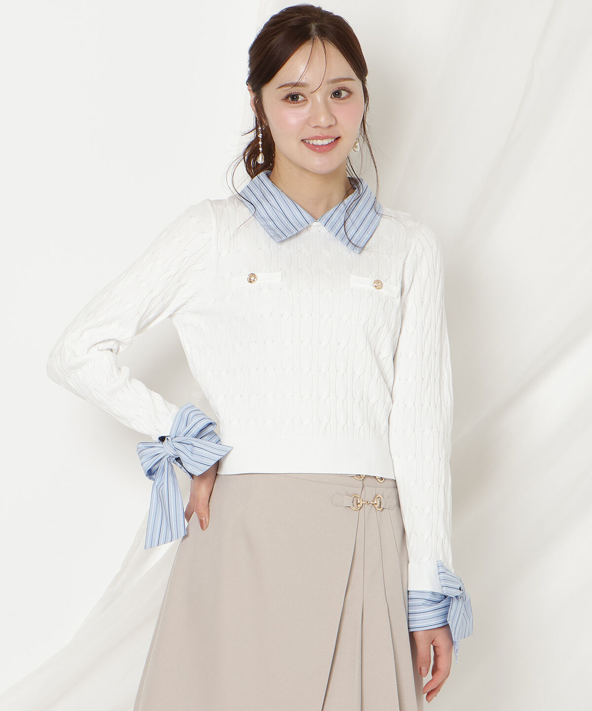 WILLSELECTION「リボンカフスドッキングケーブルニット」|ニット・セーター|