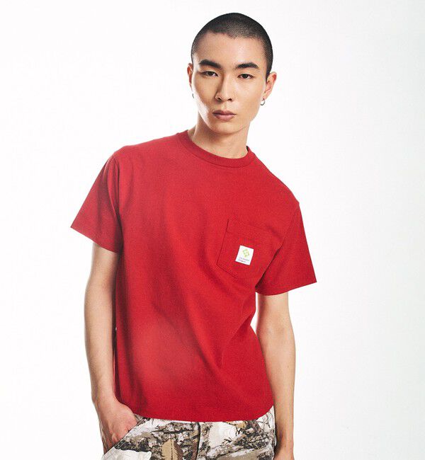SHIPS「City Ambient Products: スクエアロゴ ポケット Tシャツ」|Tシャツ・カットソー|レッド
