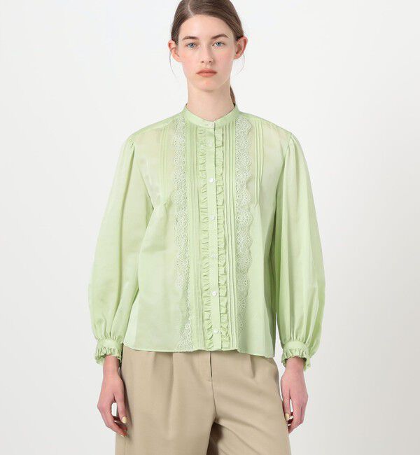 Ballsey「コットンシルクサテン タック＆レースブラウス」|シャツ・ブラウス|