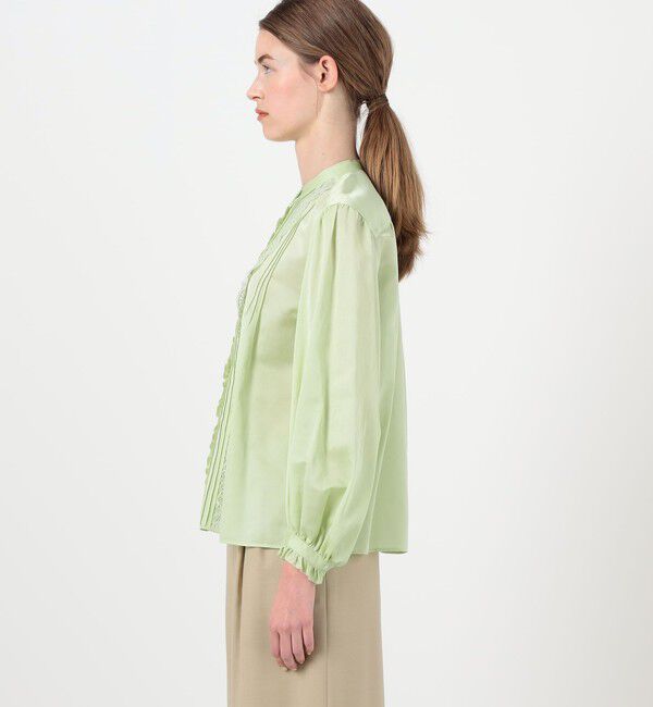 Ballsey「コットンシルクサテン タック＆レースブラウス」|シャツ・ブラウス|