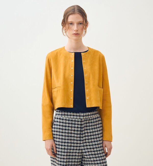 TOMORROWLAND collection「ゴートスエード クルーネックジャケット」|ノーカラージャケット|