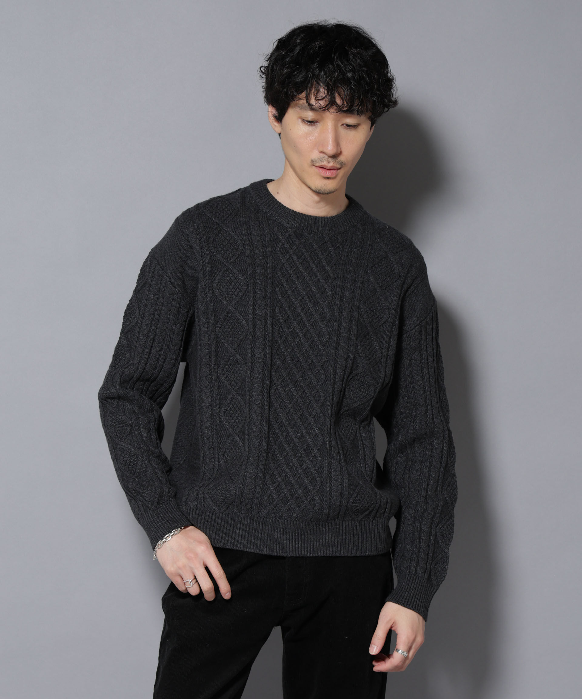 nano･universe「コットンMIXバルキーケーブルニット」|ニット・セーター|