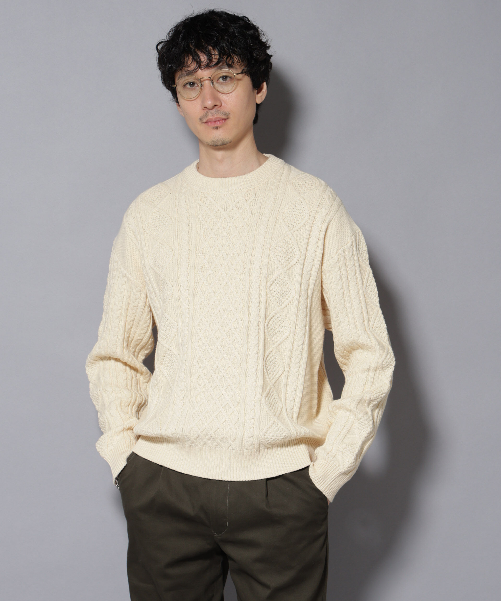 nano･universe「コットンMIXバルキーケーブルニット」|ニット・セーター|