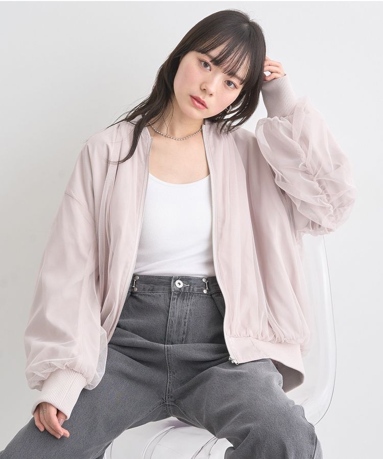 earth music&ecology「チュールレイヤードMA-1」|ブルゾン・スタジャン|