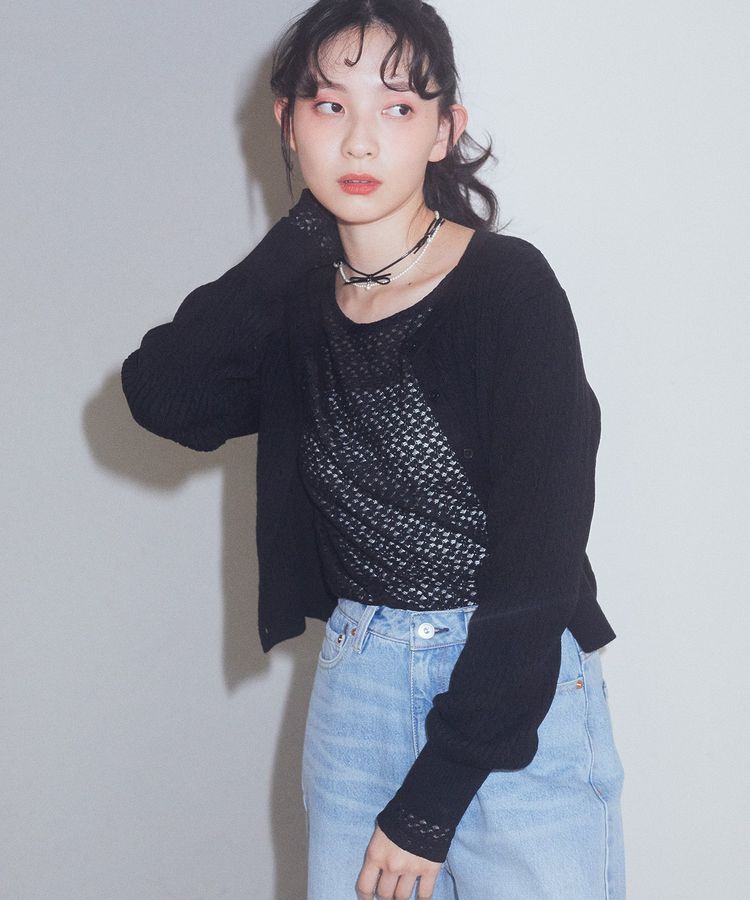 earth music&ecology「ミニケーブルコンパクトカーディガン」|カーディガン|