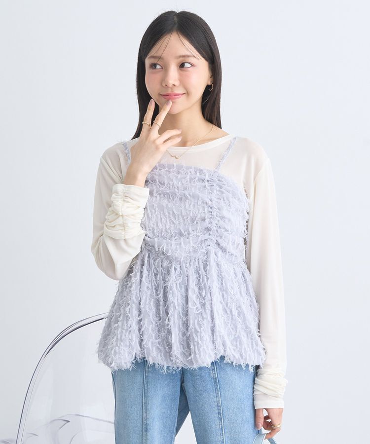 earth music&ecology「フロントギャザーフリンジキャミトップス」|ベスト・ジレ|