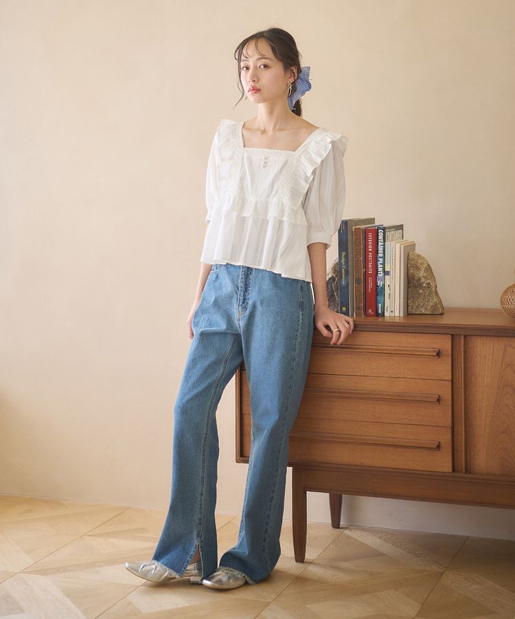 earth music&ecology「パフスリーブコットンフリルブラウス」|シャツ・ブラウス|