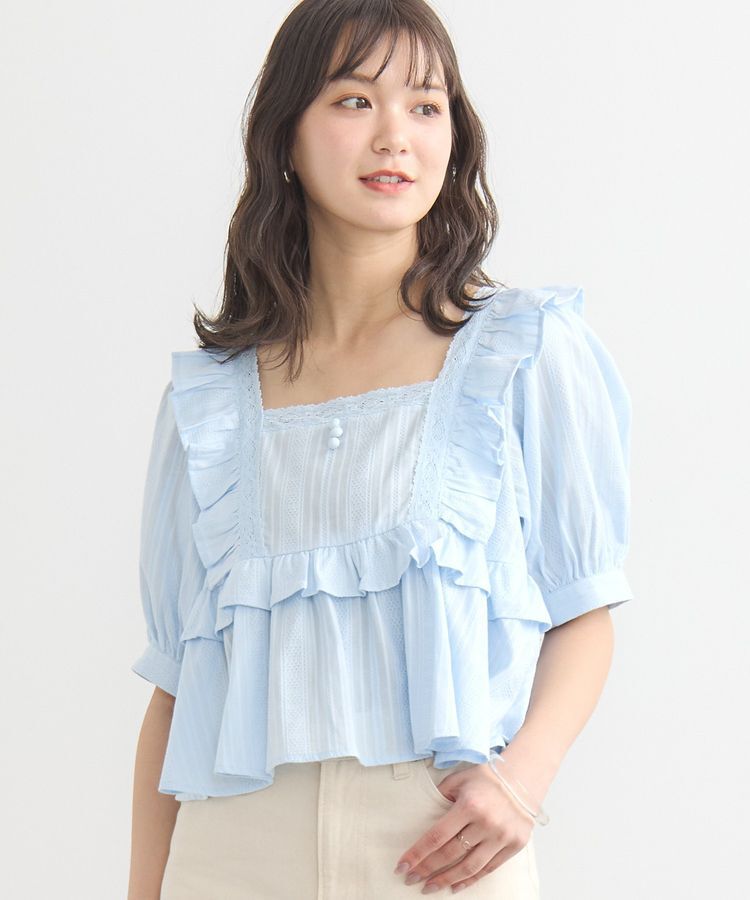 earth music&ecology「パフスリーブコットンフリルブラウス」|シャツ・ブラウス|