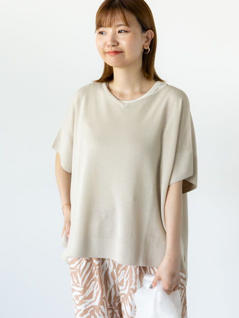 Lugnoncure「麻タッチVネックポンチョ風ニット」|ニット・セーター|