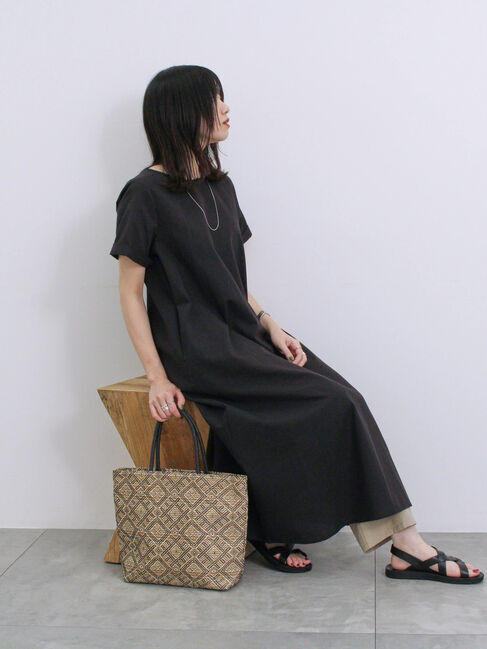 Samansa Mos2 blue「【イージーケア】リネン混マキシフレアワンピース」|ワンピース|ブラック