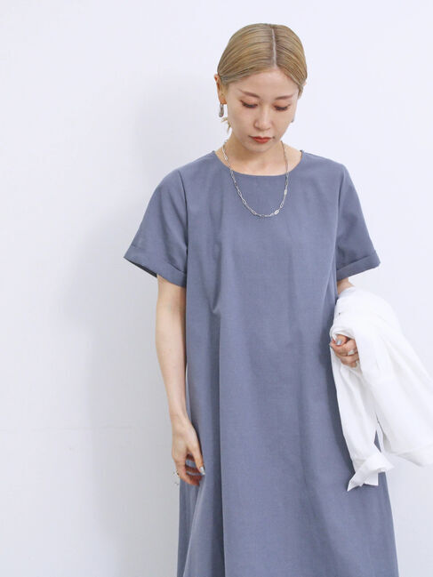 Samansa Mos2 blue「【イージーケア】リネン混マキシフレアワンピース」|ワンピース|