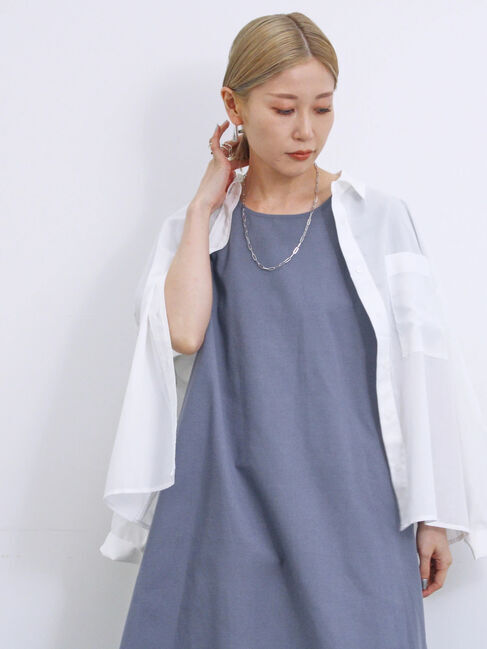 Samansa Mos2 blue「【イージーケア】リネン混マキシフレアワンピース」|ワンピース|