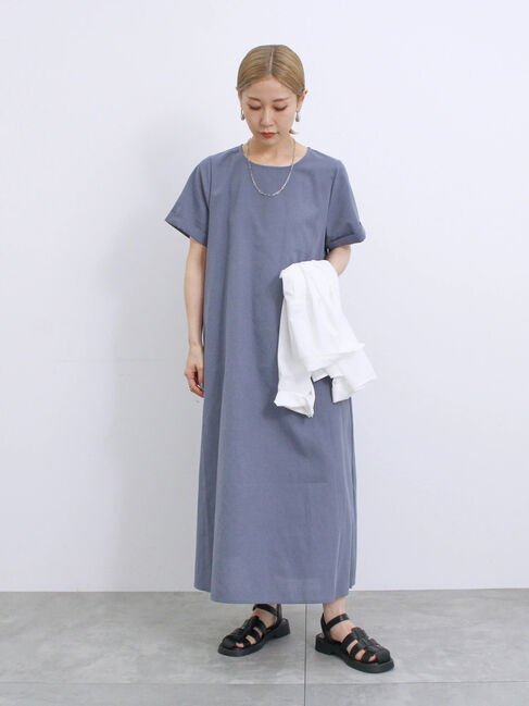 Samansa Mos2 blue「【イージーケア】リネン混マキシフレアワンピース」|ワンピース|
