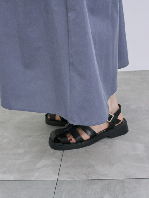 Samansa Mos2 blue「【イージーケア】リネン混マキシフレアワンピース」|ワンピース|