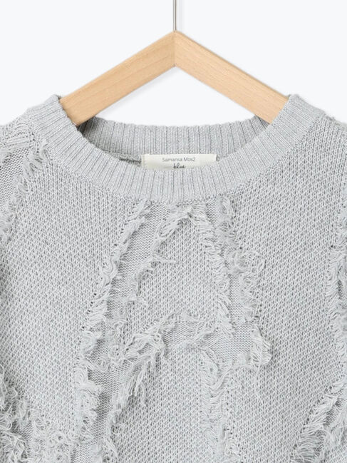 Samansa Mos2 blue「フリンジレースニットプルオーバー」|ニット・セーター|