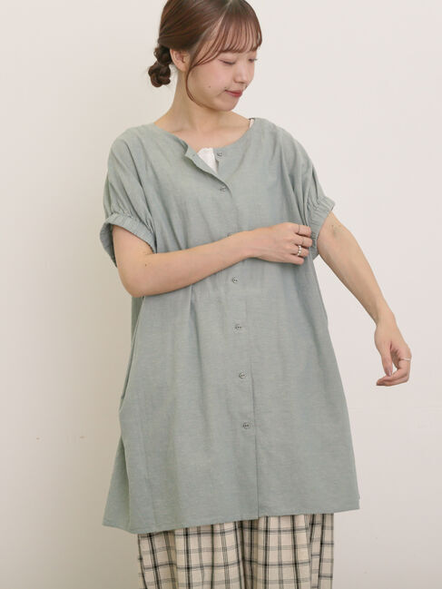 Samansa Mos2「袖口ギャザー前後2WAYチュニック」|シャツ・ブラウス|ミント