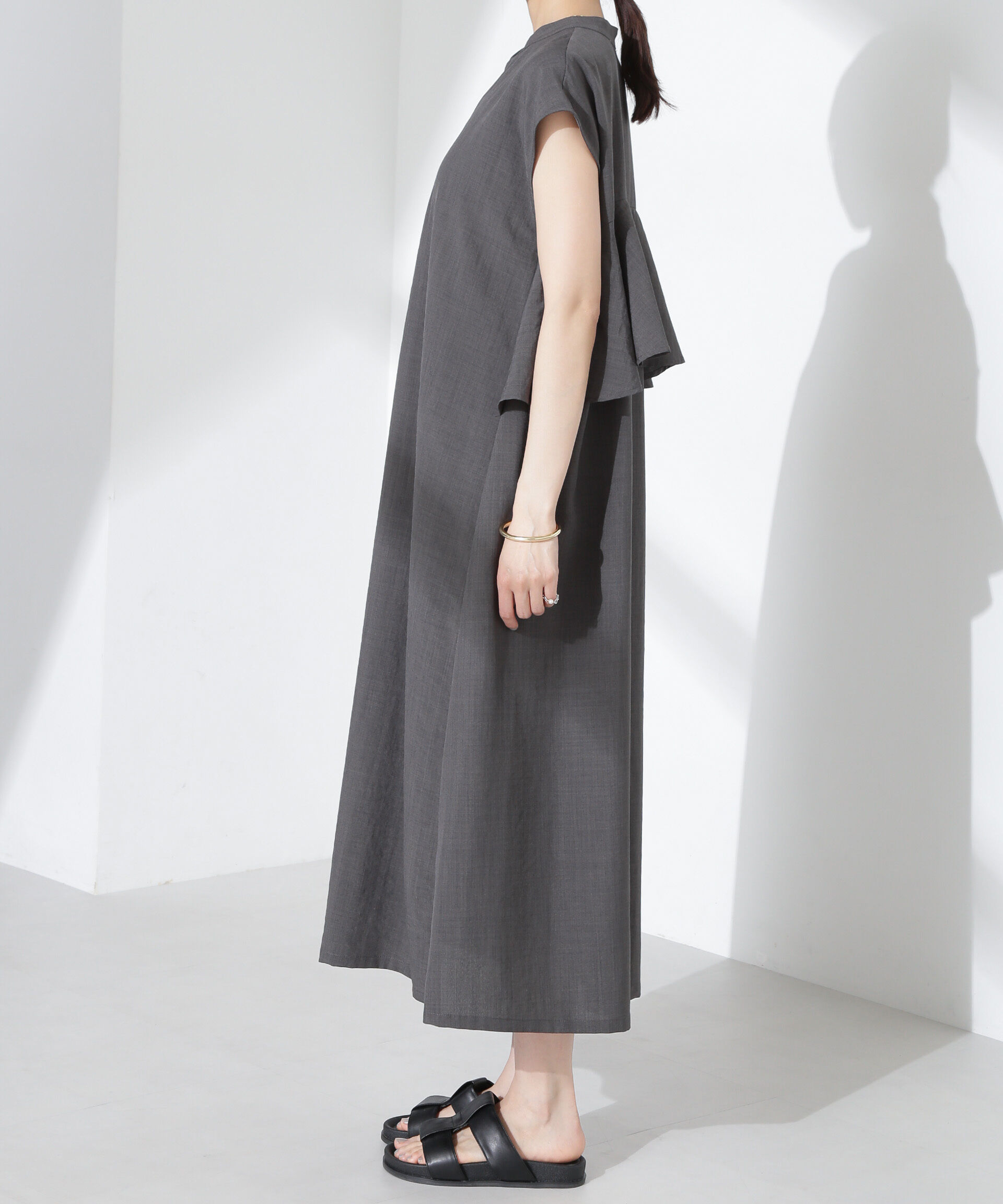 nano･universe「リネンタッチバックフレアスキッパーワンピース」|ワンピース|