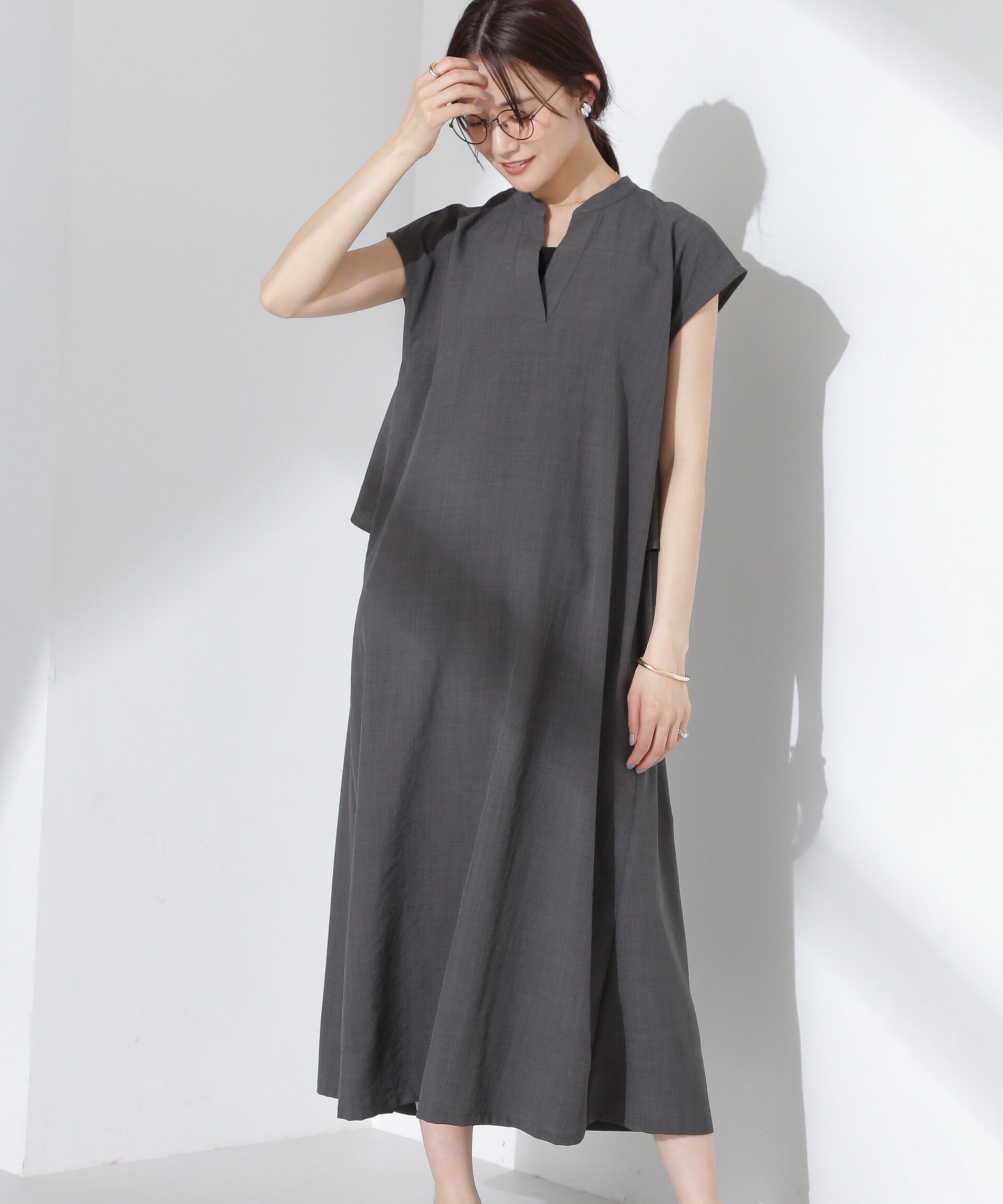 nano･universe「リネンタッチバックフレアスキッパーワンピース」|ワンピース|