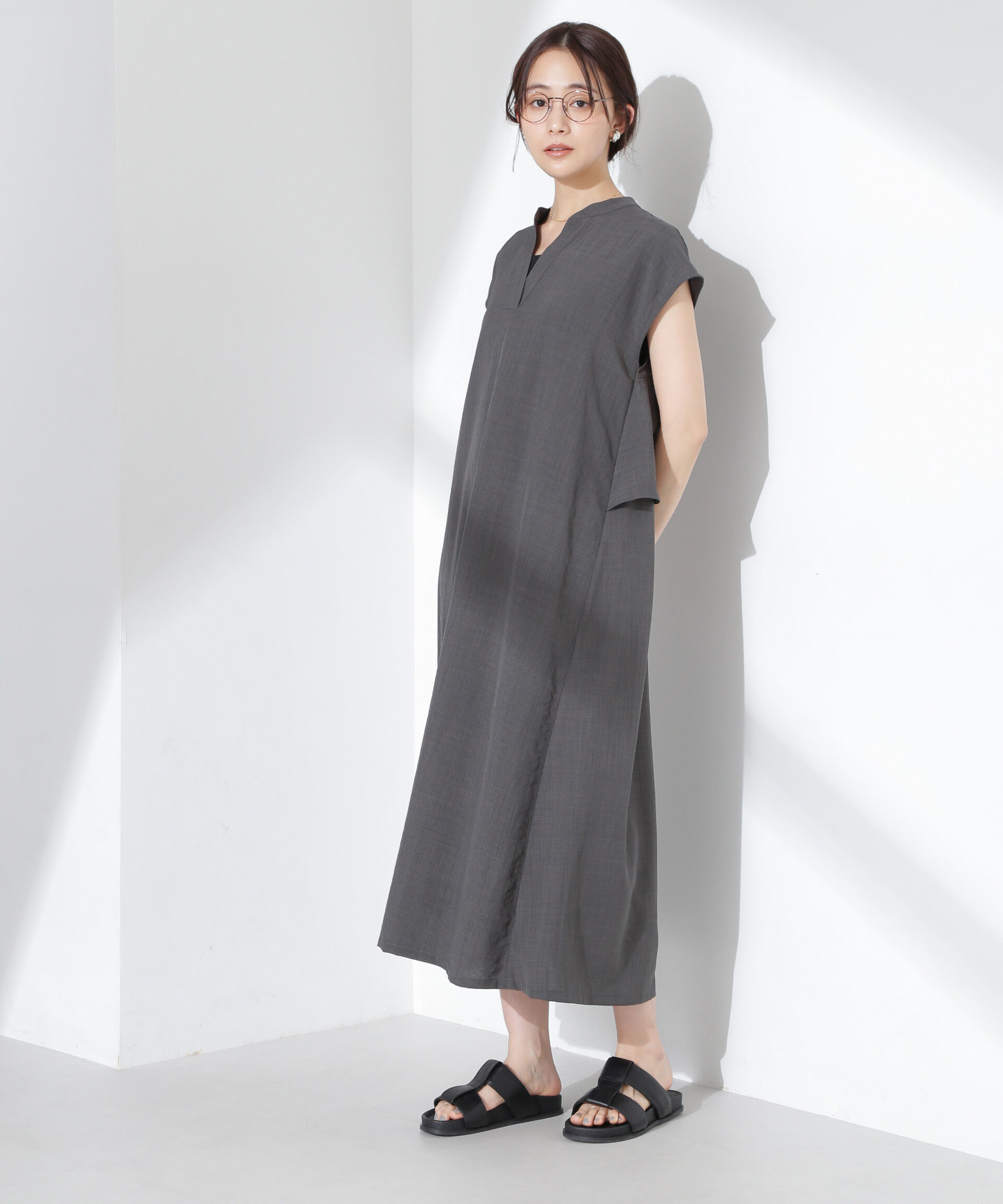 nano･universe「リネンタッチバックフレアスキッパーワンピース」|ワンピース|