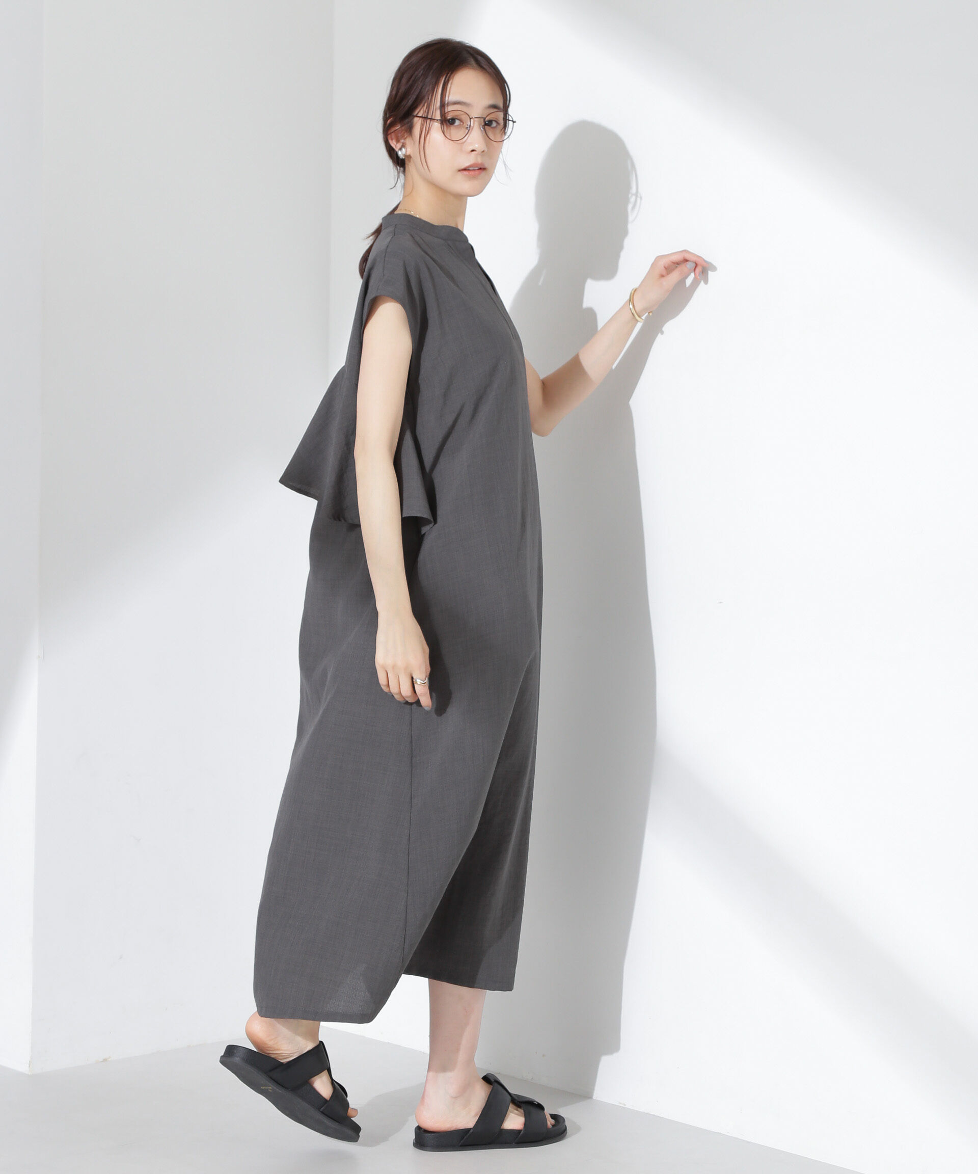 nano･universe「リネンタッチバックフレアスキッパーワンピース」|ワンピース|