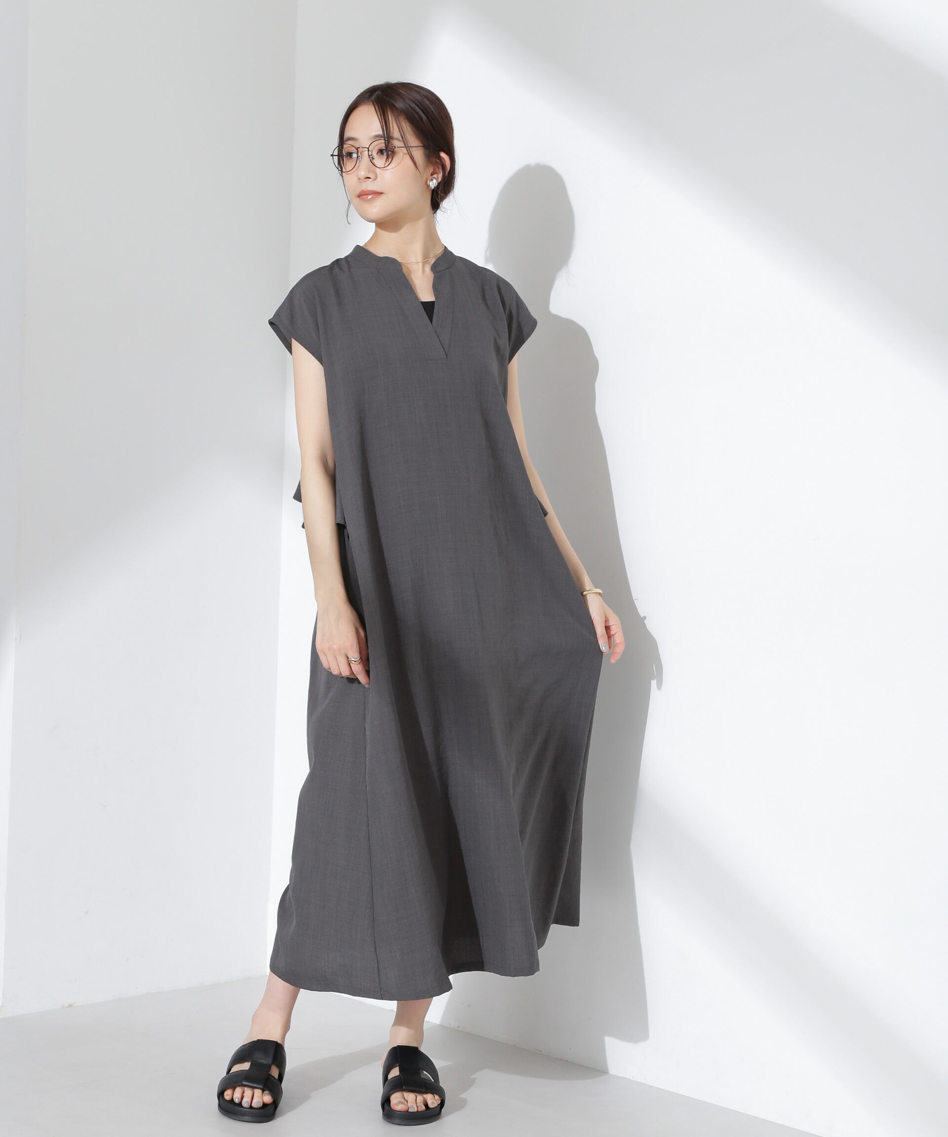 nano･universe「リネンタッチバックフレアスキッパーワンピース」|ワンピース|