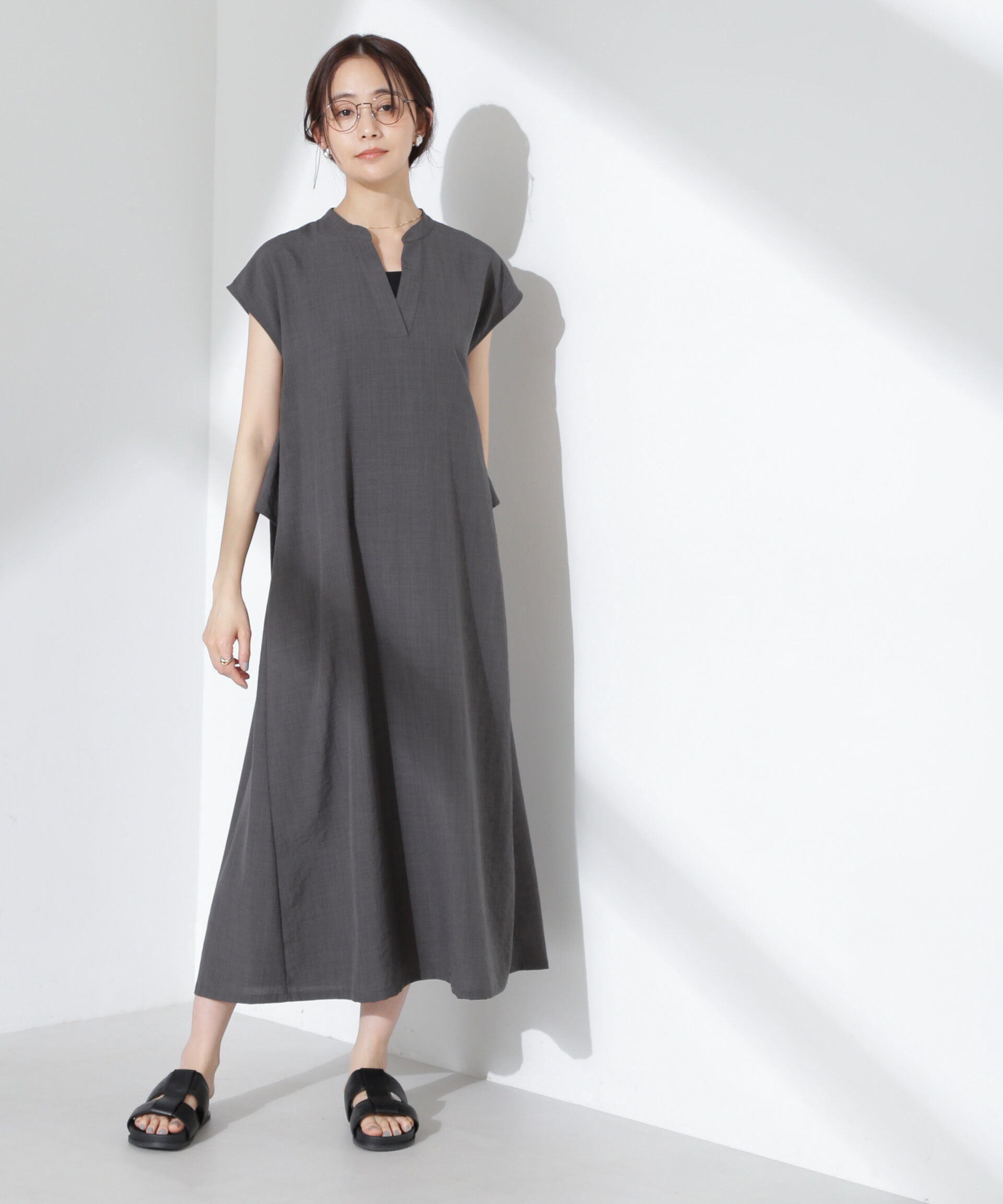 nano･universe「リネンタッチバックフレアスキッパーワンピース」|ワンピース|