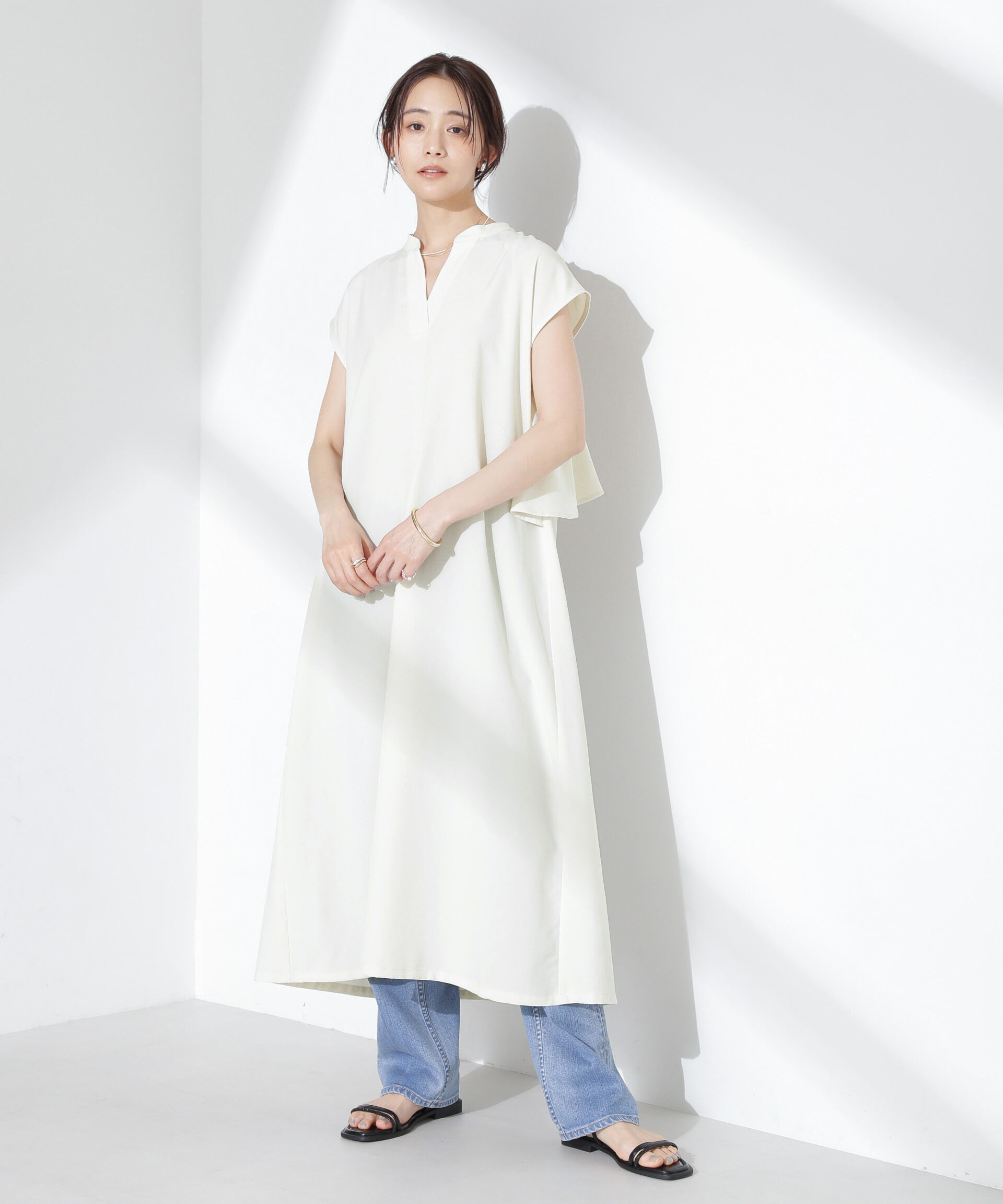 nano･universe「リネンタッチバックフレアスキッパーワンピース」|ワンピース|